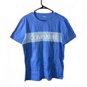 Calvin Klein M Men Blue Graphic Tee Logo Front Casual Soft Cotton Streetwear